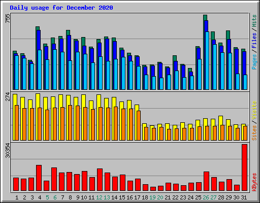 Daily usage for December 2020