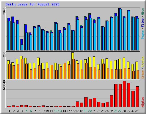 Daily usage for August 2023